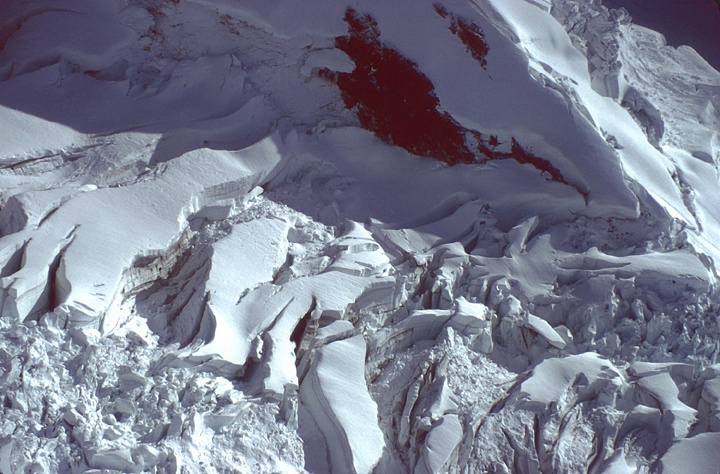 bergschrund glacial ice movement aerial in alaska 