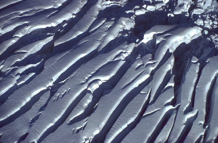 Glacier crevasses from plane in alaska 