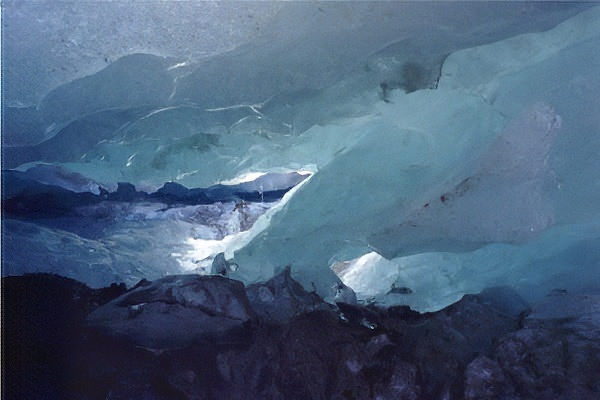 light blue Ice Cave roof in Alaska