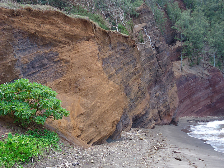 red and orange cliffs at koki beach maui hawaii