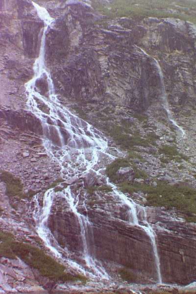 waterfall down a steep rocky face