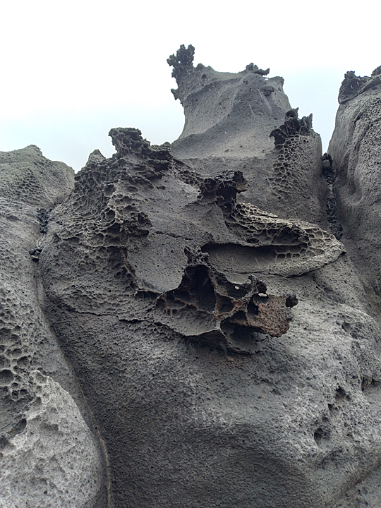 sharp black lava rock formation