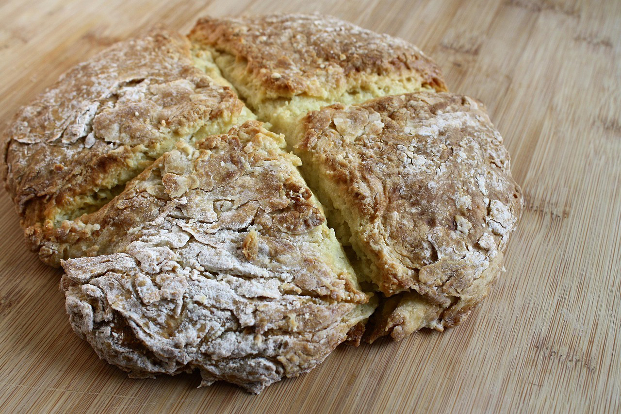 Soda bread round bread with t cut into it
